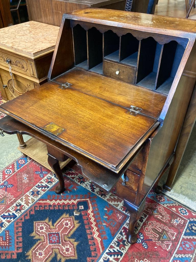 A small Queen Anne revival walnut bureau with slide, width 52cm, depth 40cm, height 96cm